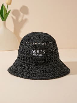 Women's Fashionable Bohemian Beach Resort Inverted Triangle Letter Embroidery Handmade Crocheted Straw Hat