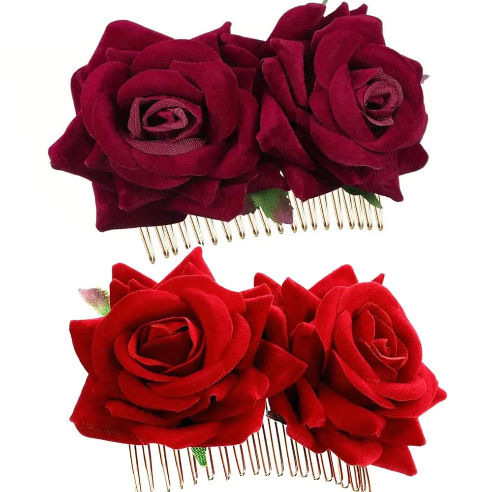 1pack Rose Flower Hair Clip | Women Rose Side Combs Flamenco Flowers for Day of The Dead Costumes Mexican Hair Accessories