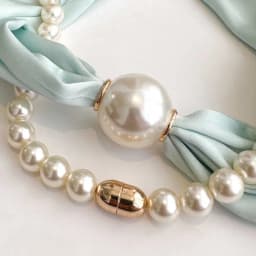 Fashion Magnetic Buckle Neck Scarf Narrow with Pearls Chain Necklace Satin Scarf Thin Soft Neckerchief