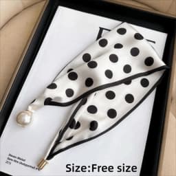 Fashion Magnetic Buckle Neck Scarf Narrow with Pearls Chain Necklace Satin Scarf Thin Soft Neckerchief