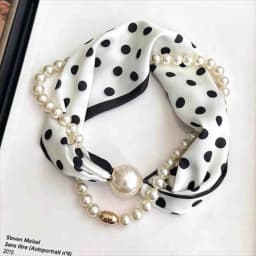 Fashion Magnetic Buckle Neck Scarf Narrow with Pearls Chain Necklace Satin Scarf Thin Soft Neckerchief