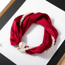 Fashion Magnetic Buckle Neck Scarf Narrow with Pearls Chain Necklace Satin Scarf Thin Soft Neckerchief
