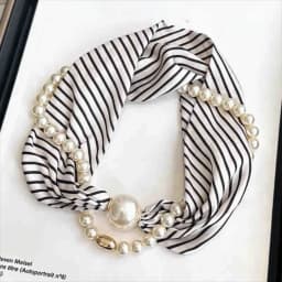 Fashion Magnetic Buckle Neck Scarf Narrow with Pearls Chain Necklace Satin Scarf Thin Soft Neckerchief
