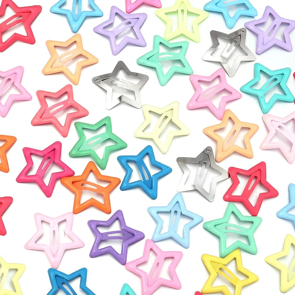 50pcs/lot Y2K Star BB Hair Clips Metal Colored Pentagram Snap Hairpins Barrette For DIY Girls Headwear Hairclip Hair Accessories