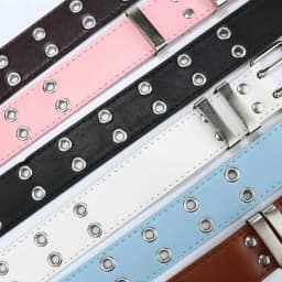 Y2K Aesthetic Punk Belt Women Pink Chain Leather Belt Adjustable with Metal Eyelets