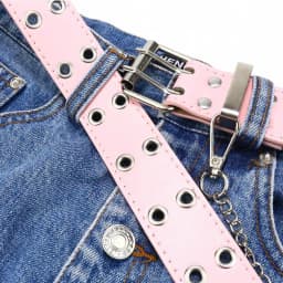Y2K Aesthetic Punk Belt Women Pink Chain Leather Belt Adjustable with Metal Eyelets