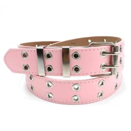 Y2K Aesthetic Punk Belt Women Pink Chain Leather Belt Adjustable with Metal Eyelets