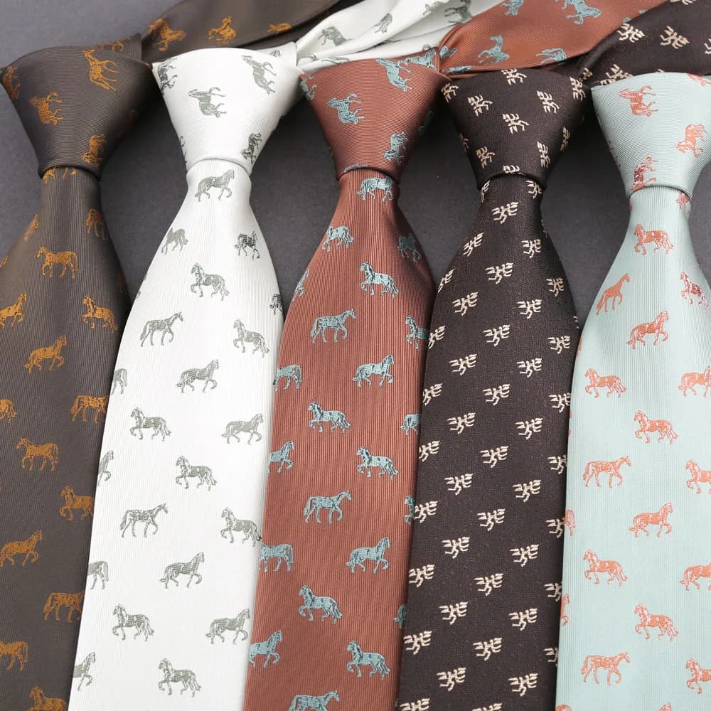 Novelty Men's Floral Tie 8CM Horse Printed Neck Ties Fashion Polyester Necktie Wedding Business Party Suit Dress Gravatas Gift