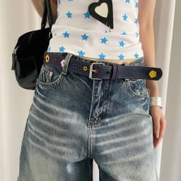 Y2k Dopamine Floral Red Plaid Waist Belt For Women Summer 2025 New Sweet Cool Hot Girl Denim Blue Belt