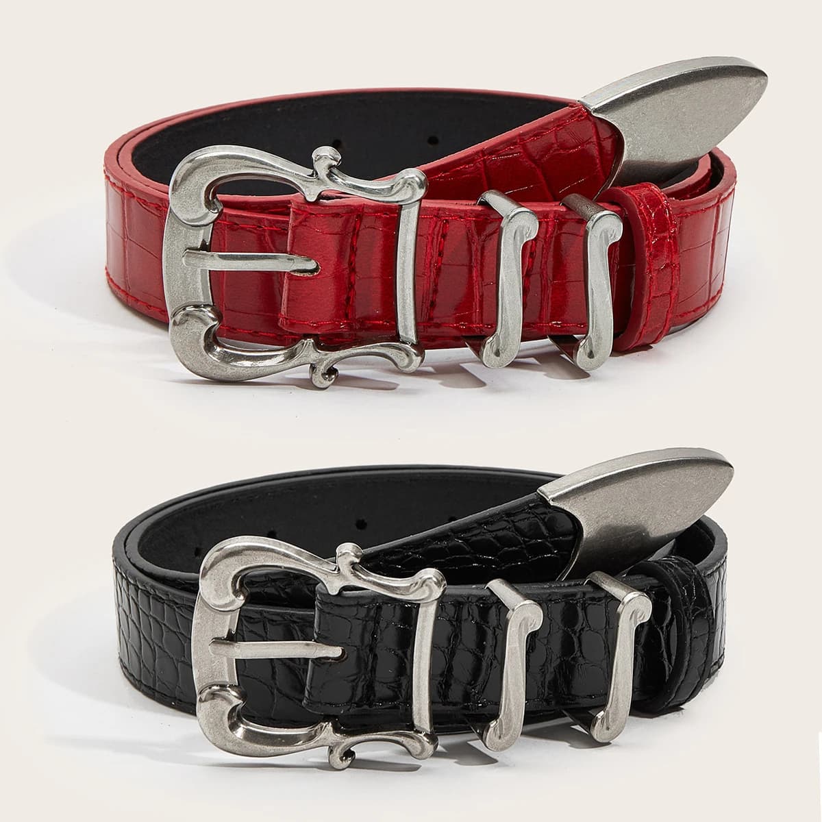 High-End Luxury Designer Crocodile Pattern Red Belt For Women New Fashion Niche Black Belt For Skirts And Jeans Punk Accessories