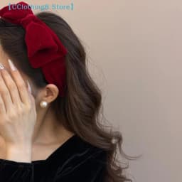 Red Black Velvet Wide Bow Headband For Girls Women Winter Hairband Fashion Temperament New Year Hair Accessories【AliS8】