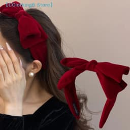 Red Black Velvet Wide Bow Headband For Girls Women Winter Hairband Fashion Temperament New Year Hair Accessories【AliS8】