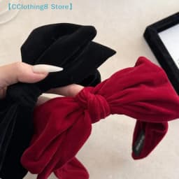 Red Black Velvet Wide Bow Headband For Girls Women Winter Hairband Fashion Temperament New Year Hair Accessories【AliS8】