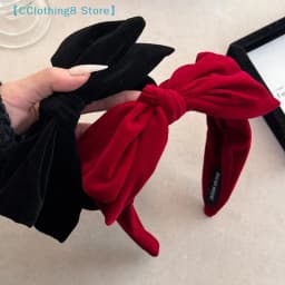 Red Black Velvet Wide Bow Headband For Girls Women Winter Hairband Fashion Temperament New Year Hair Accessories【AliS8】