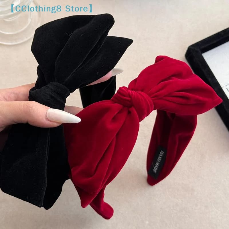 Red Black Velvet Wide Bow Headband For Girls Women Winter Hairband Fashion Temperament New Year Hair Accessories【AliS8】