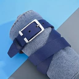 Men's White/Blue Golf Belt, Square Buckle Embossed Casual Belt
