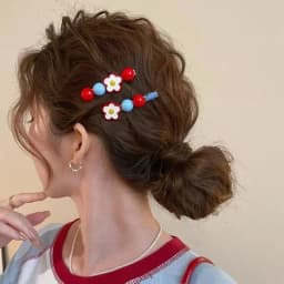 2PCS Sweet Candy Flower Bow Hair Clip Side Bangs Clip Cute Hairpin Barrettes for Women Daily Hair Accessories Gift