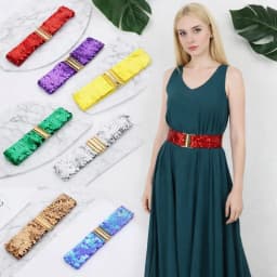 60cm Elastic Sequin Stretch Belt Gold Buckle Disc Eye Catching Shinny Waistband Versatile Professional Women's Belt Dresses