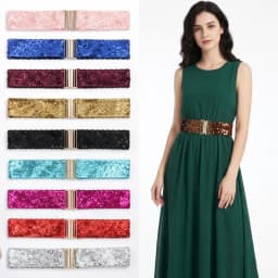 60cm Elastic Sequin Stretch Belt Gold Buckle Disc Eye Catching Shinny Waistband Versatile Professional Women's Belt Dresses