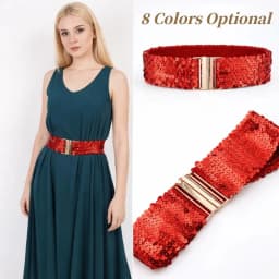 60cm Elastic Sequin Stretch Belt Gold Buckle Disc Eye Catching Shinny Waistband Versatile Professional Women's Belt Dresses