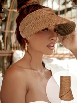 Adjustable Raffia Straw Hat,Unisex UV Protection Foldable Wide Brim Sun Hat,Bohemian Retro Street Elegant Style,Spring/Summer