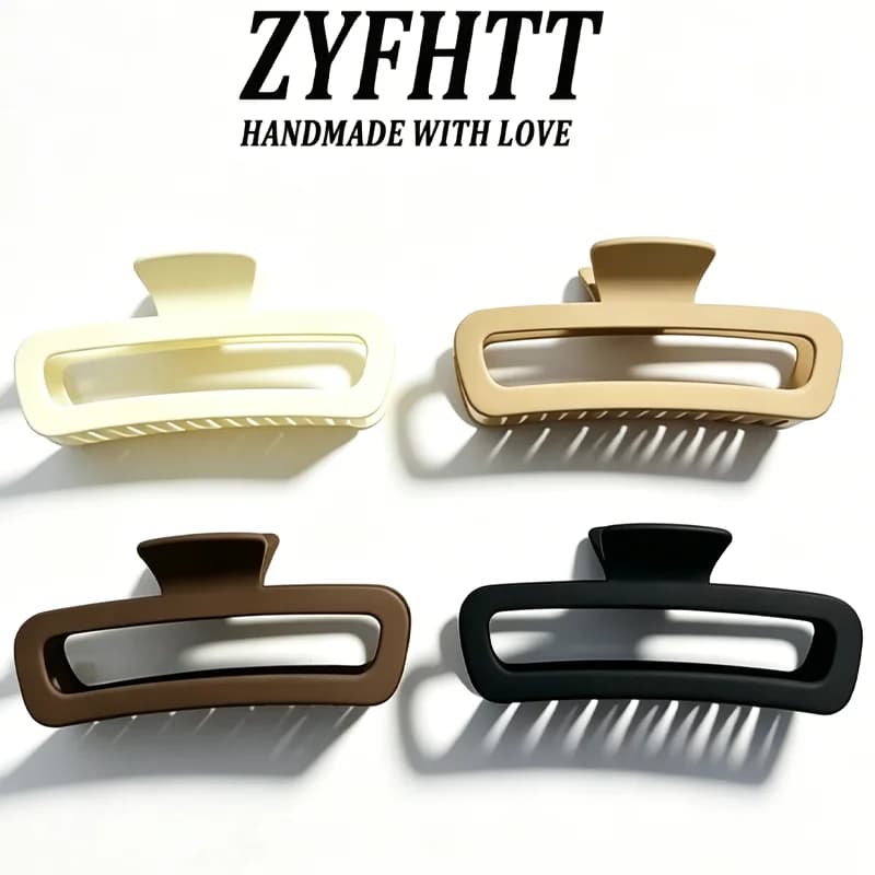 1/4pcs ZYFHTT Solid Color Matte Frosted Rectangular Hair Clip Claw For Women Daily Wear Big Shark Clip Fashion Girls Hair Clamp
