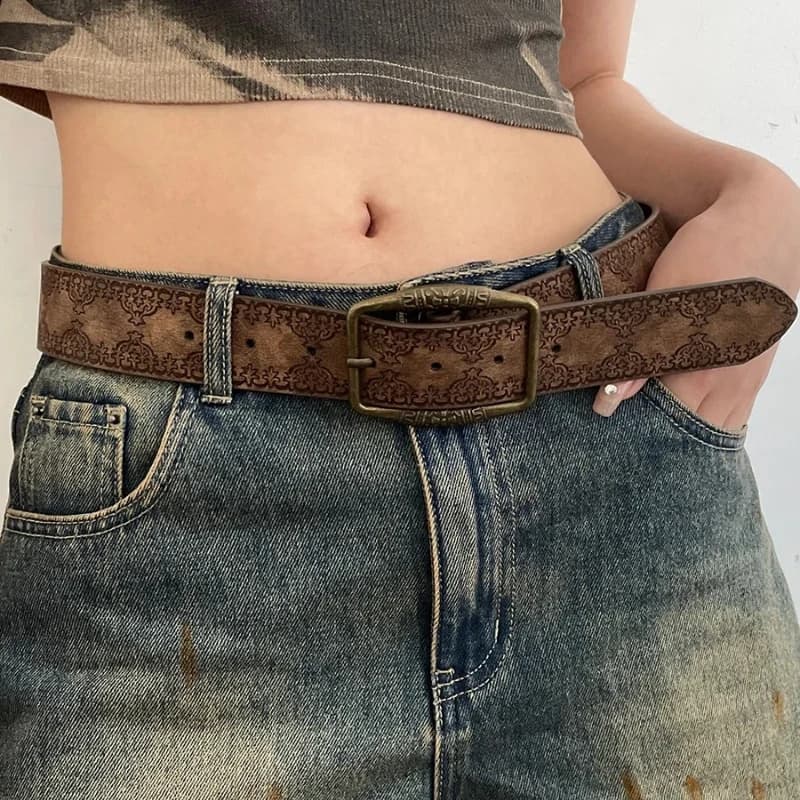 2026 New Retro Y2K Belt WOMEN'S New National Wind Belt with Jeans Belt Senior Sense of Brown