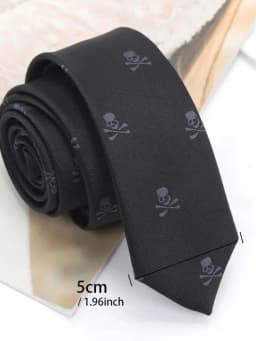 Black Slim Skull Ties for Men Women Classic Polyester Neckties Fashion Man Tie Casual Party Cosplay Punk Accessories Fake Collar