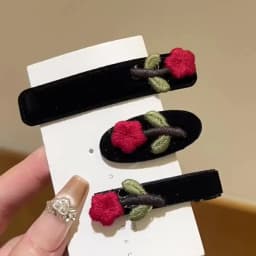 3PC Fashion Velvet with Rose Flower Hair Side Clips Vintage Hairpin for Girls Women Korean Hair Accessories