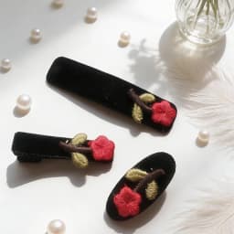 3PC Fashion Velvet with Rose Flower Hair Side Clips Vintage Hairpin for Girls Women Korean Hair Accessories