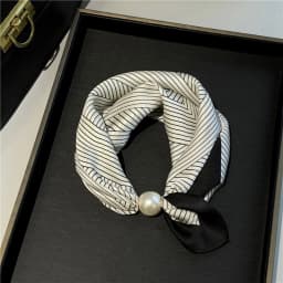 New Pearl Buckle Silk Scarf Printed Thin Neck Scarf Lightweight Soft Neckerchief Women