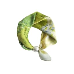 New Pearl Buckle Silk Scarf Printed Thin Neck Scarf Lightweight Soft Neckerchief Women