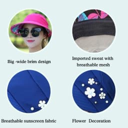 Women Summer Empty Top Sun Protection Cap Large Brim Anti-UV Ponytail Hat For Women Outdoor Travel Beach Visor Fisherman Hats