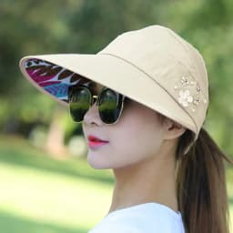 Women Summer Empty Top Sun Protection Cap Large Brim Anti-UV Ponytail Hat For Women Outdoor Travel Beach Visor Fisherman Hats