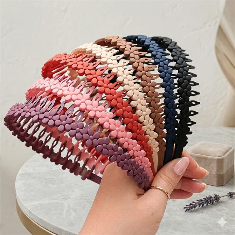 2pcs/lot Flower Design Plastic Teeth Headband   Colorful Hair Hoops For Girls Face Washing Headbands Women's Elegant Hair Access