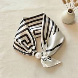 Spring Summer Thin Pearl Silk Scarves Magnetic Buckle Lazy Scarf Women Girls Sweet Elegant Pendant Collarbone Chain Neck Scarf