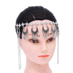 Retro Silvery Alloy Hollow Moon Pendant Forehead Headpiece for Women Boho Ethnic Indian Kurdish Gypsy Hair Accessories Jewelry