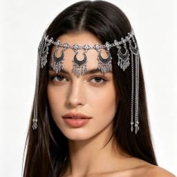 Retro Silvery Alloy Hollow Moon Pendant Forehead Headpiece for Women Boho Ethnic Indian Kurdish Gypsy Hair Accessories Jewelry