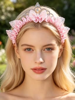 Children's Pink Princess Crown Hairband - Little Girl Sequined Cat Ears Bow Hairband - Birthday Party Performance Headwear
