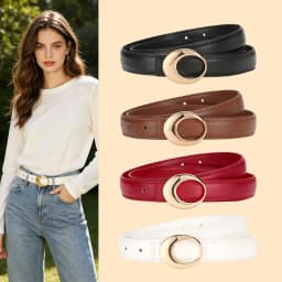 New Round Buckle Simple and Versatile Women's Belt, Fashionable and High-End, Decorative Belt for Jeans, Women's Waistband