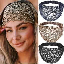 Hollow-Out Plum Blossom Beaded Headband, Elegant Wide-Brim Hair Band Covering White Hair