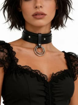 Alternative Fashion E-Girl PU Leather Neck Harness Double O-Ring Dark Punk Style Choker Accessory for Daily and Music Festival