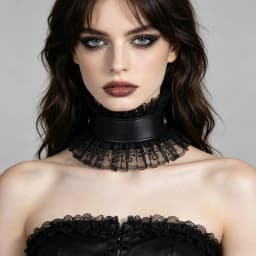 Women Vintage Fake Collar Gothic Black Faux Leather Ruffled Floral Lace Choker Necklace Victorian Lolita Neck Ruff
