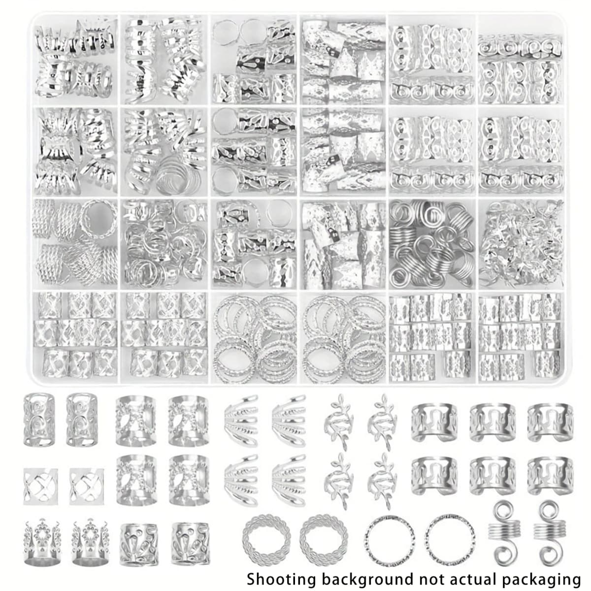 280pcs Silvery Metal Hair Braiding Rings & Cuffs Set - Hip-Hop Punk Style Hollow-Out Dreadlock Beads for Women and Girls DIY
