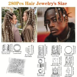 280pcs Silvery Metal Hair Braiding Rings & Cuffs Set - Hip-Hop Punk Style Hollow-Out Dreadlock Beads for Women and Girls DIY