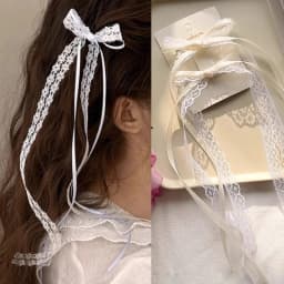 2Pcs White Sweet Lace Long Bow Hair Clip Women Girls Ribbon Tassel Bowknot Hair Pins Braid Barrettes Trend Hollow Out Headwears