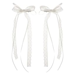 2Pcs White Sweet Lace Long Bow Hair Clip Women Girls Ribbon Tassel Bowknot Hair Pins Braid Barrettes Trend Hollow Out Headwears