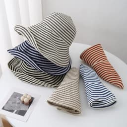 Women's Summer Wide Brim Sun Hat Striped Black & Beige Adjustable Asymmetrical Sunhat Beach Accessories Foldable New