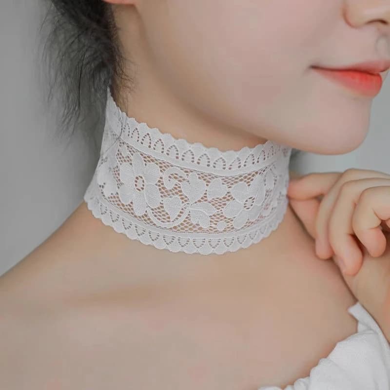 Sexy Hollow Out Floral Lace Fake collar Elastic Lace Wide Scarf Dance Collarbone Chain Bridal Wedding Necklace Decoration