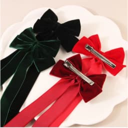Velvet Hair Clip for Women Elegant Handmade Black Red Green Double Bows Barrette Pin Long Tassel Hair Accessories Christmas Gift